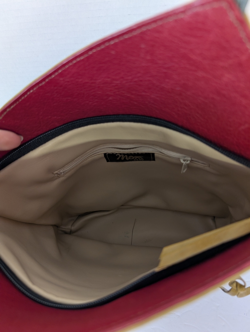 Bag Maxx Of New York Bag Leather Two-Tone Crossbody in Mustard and Dark Teal - Picture 3 of 4